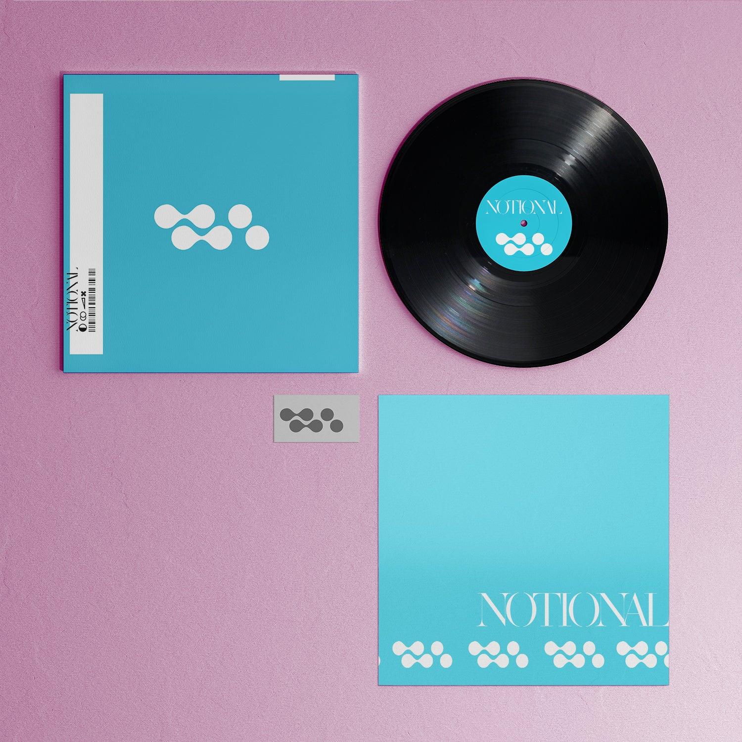 Birds Eye View of Black Vinyl Record Mockup with inner sleeve and download card for a Timeless Look - Fully Customizable.