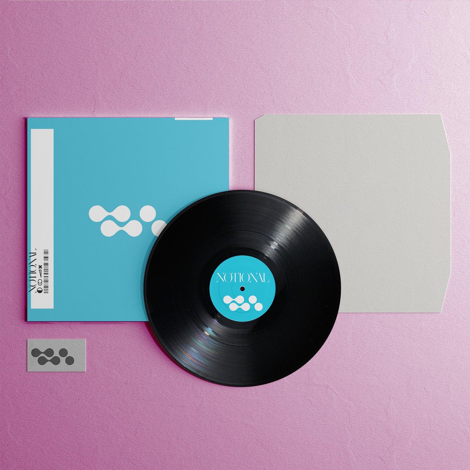 Fully Customizable 12" Vinyl Mockup with Download Card for a Professional Look. Birds Eye View.